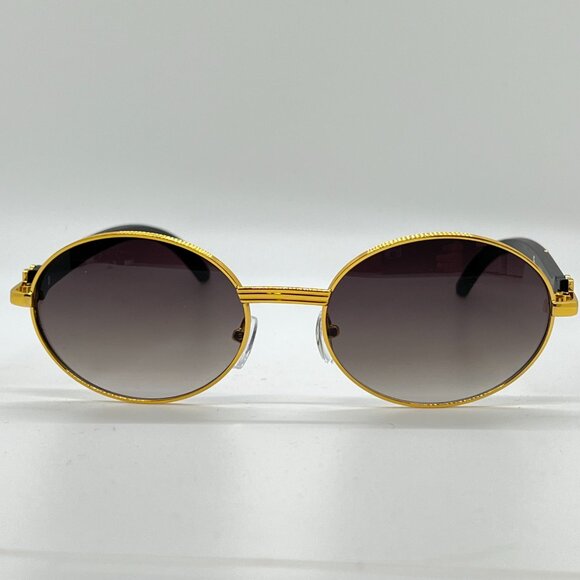 Men Sunglasses Hip Hop Gradient Green Lens Gold Frame Retro Shades Metal - Picture 2 of 2